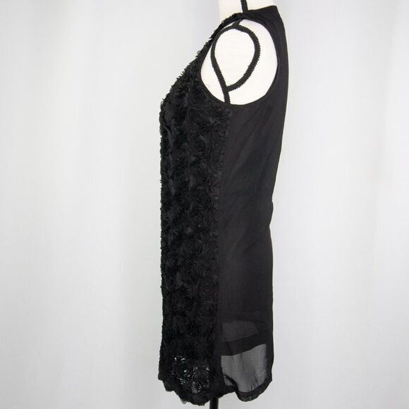 Black sleeveless floral mini dress‎ with 3D flowers design - Picture 7 of 14